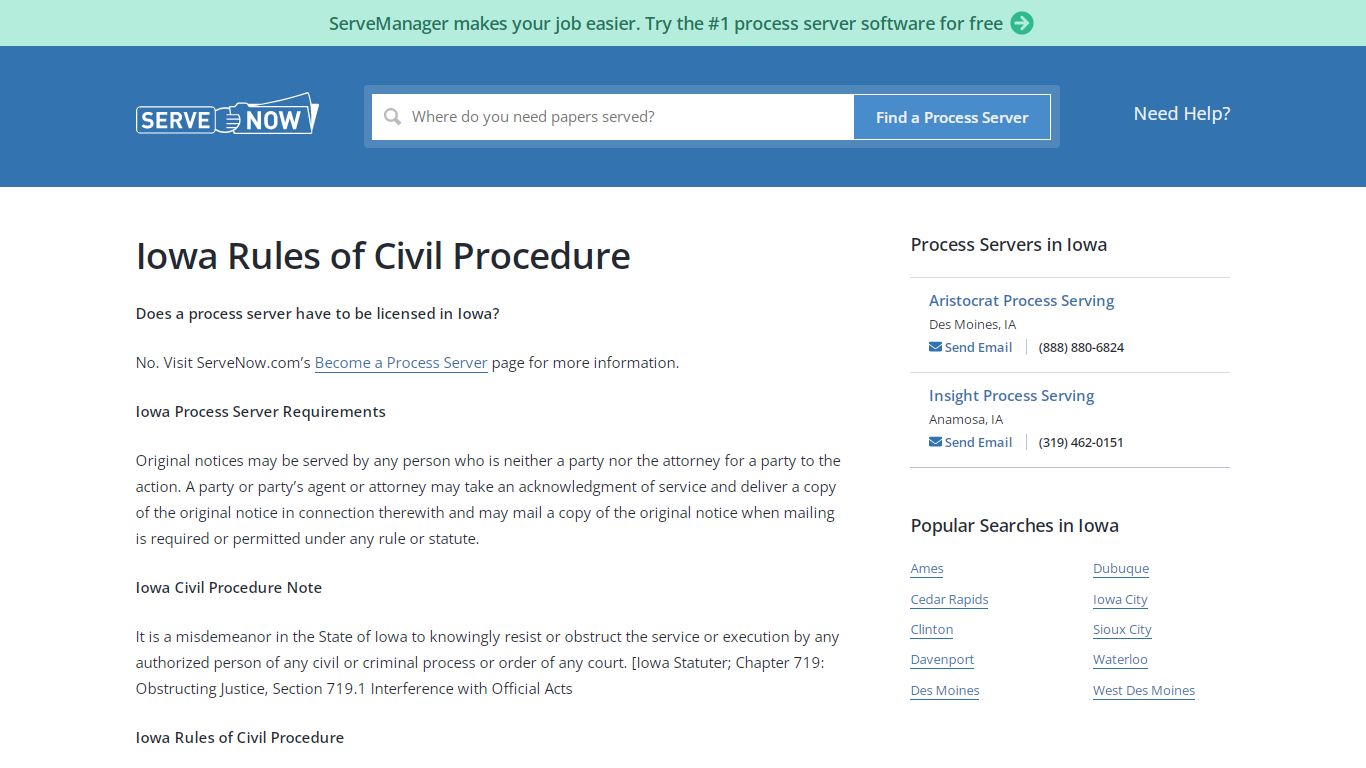 Iowa Rules of Civil Procedure, Process Serving Rules - ServeNow.com